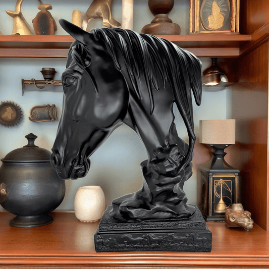 Matte Black Horse Bust Statue – Modern Equestrian Tabletop Decor
