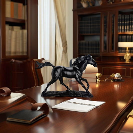 Majestic Galloping Horse Matte Black Statue