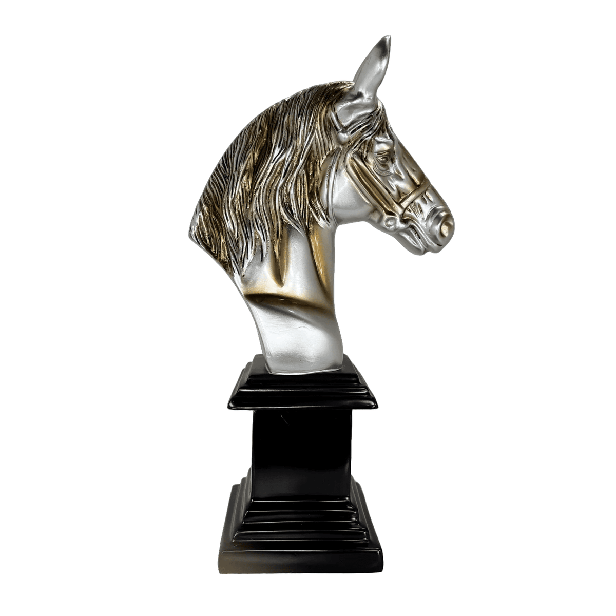 Silver and Gold Horse Bust Statue – Luxury Equestrian Tabletop Décor