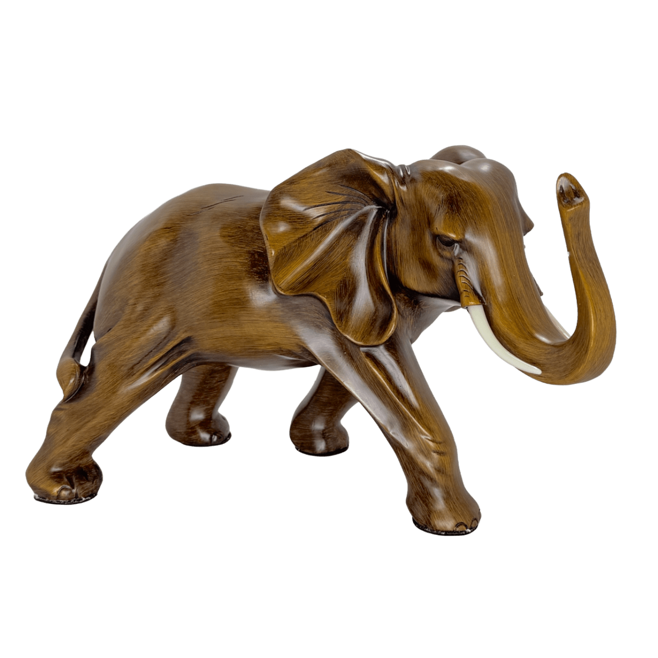 Majestic Twin Elephants Tabletop Sculpture – Rustic Wood-Grain Style Lucky Elephant Statue Set for Wealth and Home Décor
