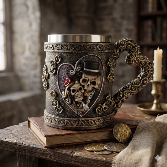 Gothic Wedding Skeleton Couple Tankard – Artistic Stainless Steel Beverage Stein