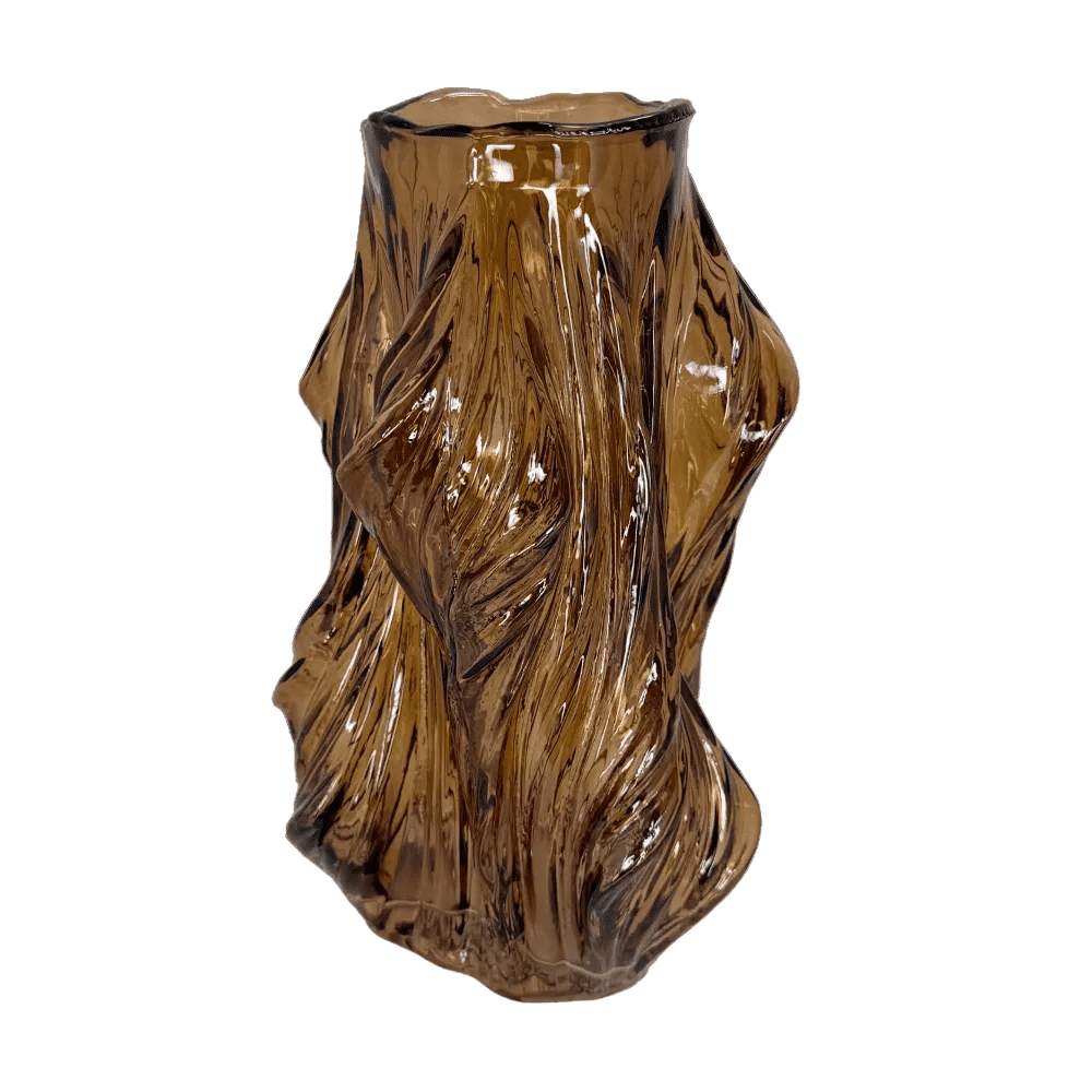 Brown glass vase with wavy design