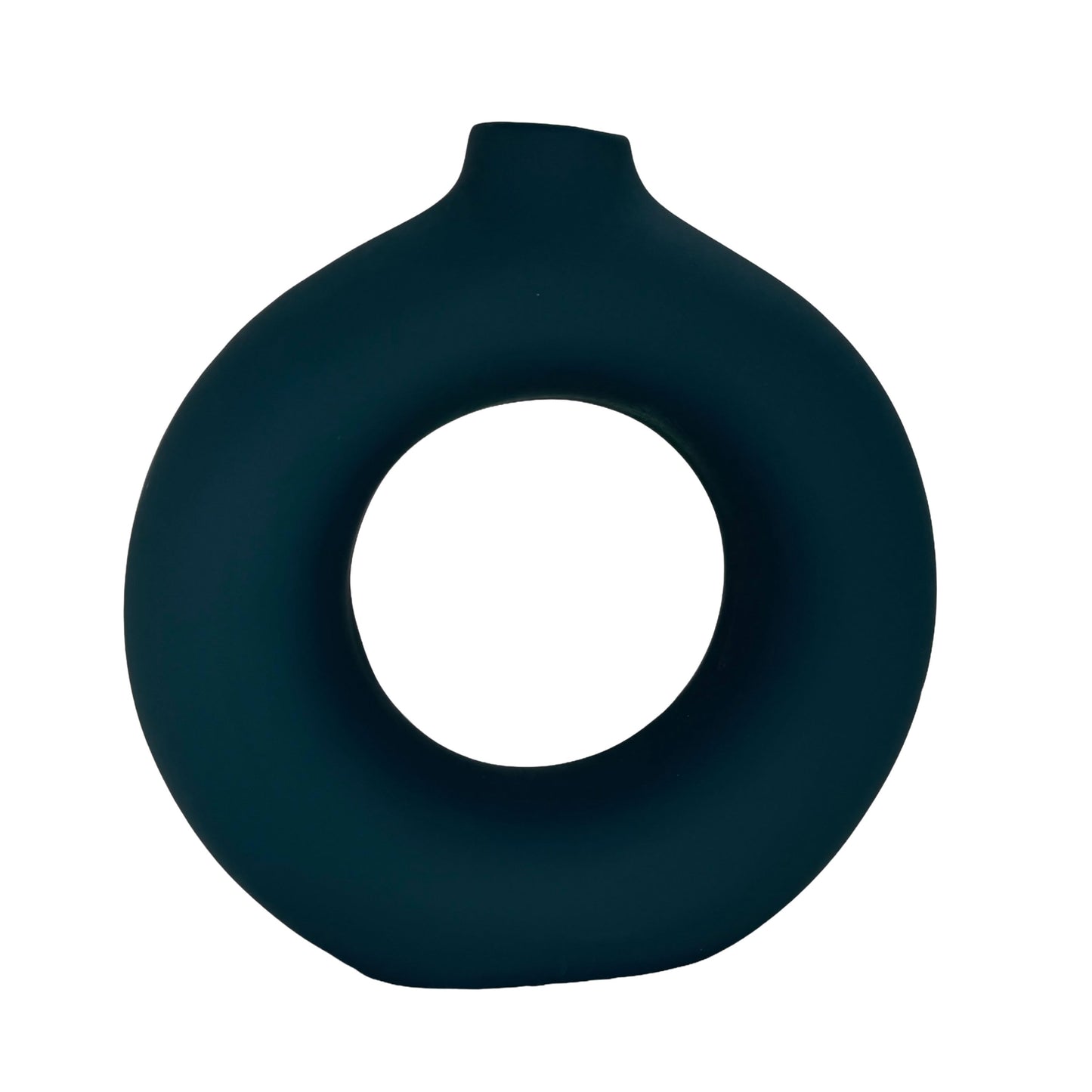 Modern Minimalist Ring Vase – Matte Forest Green Ceramic Sculpture