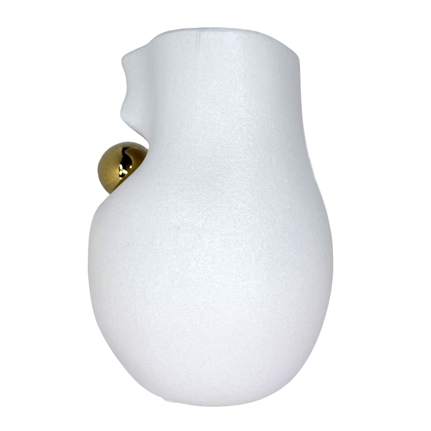 Modern Abstract Minimalist White Ceramic Vase with Gold Accent
