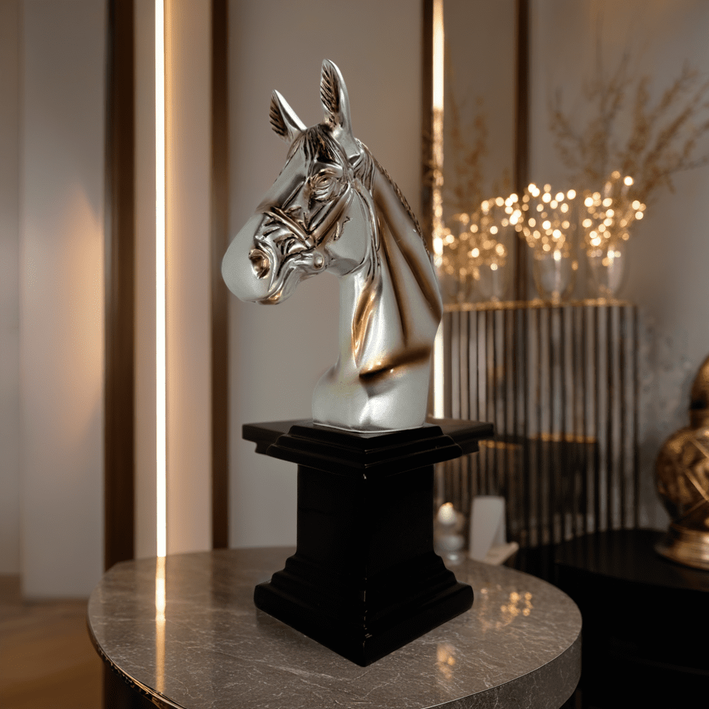 Silver and Gold Horse Bust Statue – Luxury Equestrian Tabletop Décor