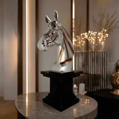 Silver and Gold Horse Bust Statue – Luxury Equestrian Tabletop Décor