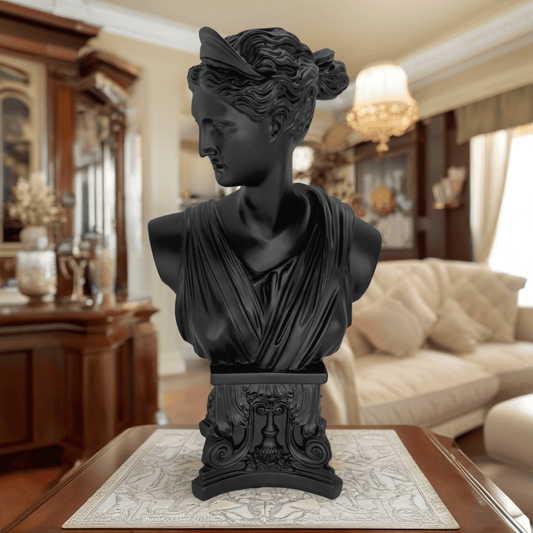 Greek Goddess Bust Statue – Matte Black Classical Roman Venus Sculpture