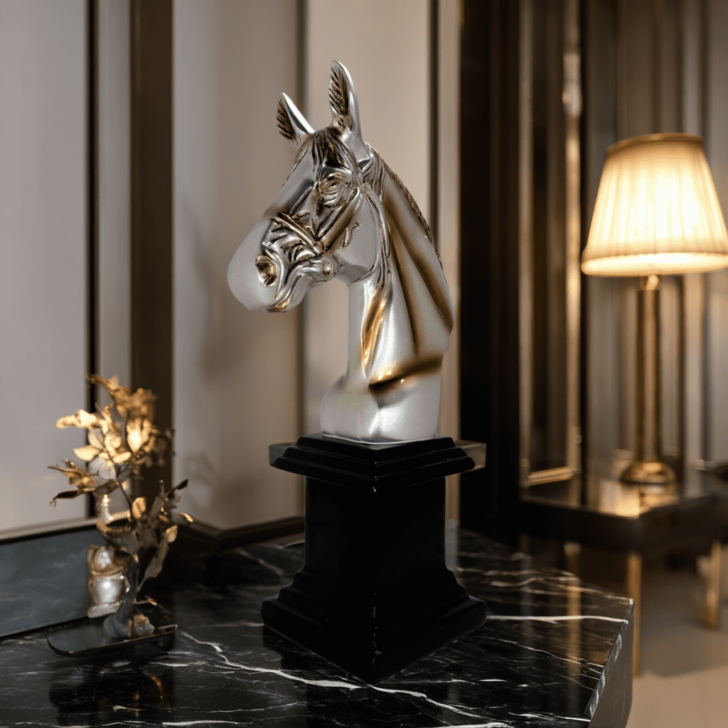 Silver and Gold Horse Bust Statue – Luxury Equestrian Tabletop Décor
