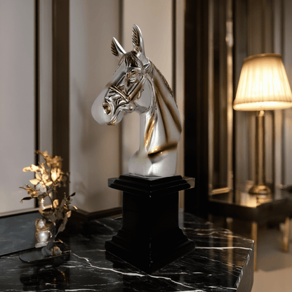 Silver and Gold Horse Bust Statue – Luxury Equestrian Tabletop Décor