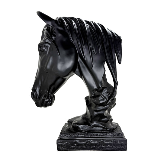 Matte Black Horse Bust Statue – Modern Equestrian Tabletop Decor