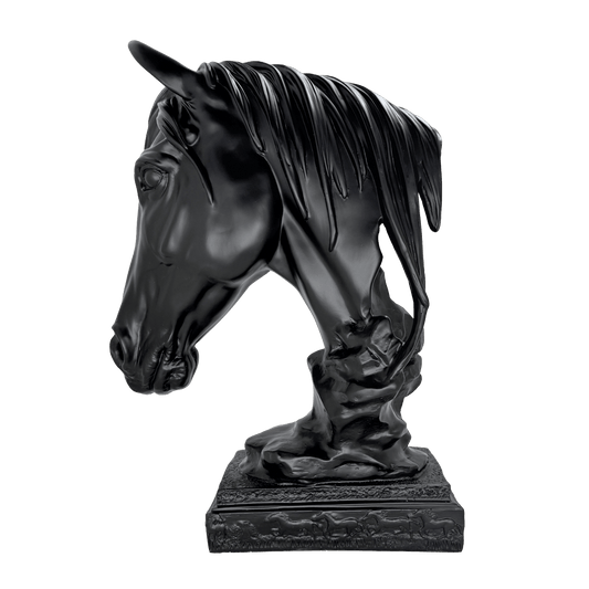 Matte Black Horse Bust Statue – Modern Equestrian Tabletop Decor