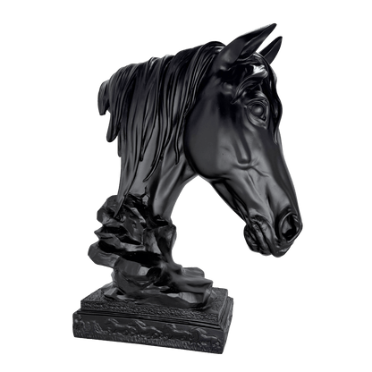 Matte Black Horse Bust Statue – Modern Equestrian Tabletop Decor