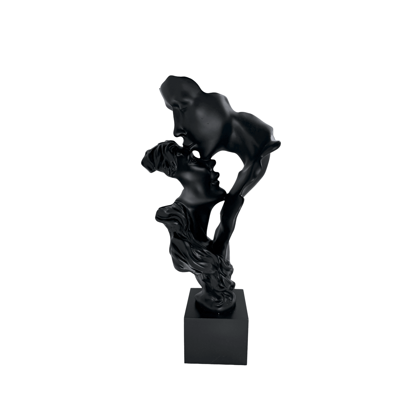 Abstract Kissing Couple Statue – Matte Black Romantic Lovers Sculpture