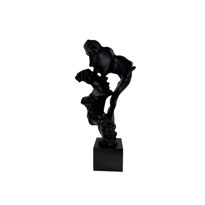 Abstract Kissing Couple Statue – Matte Black Romantic Lovers Sculpture
