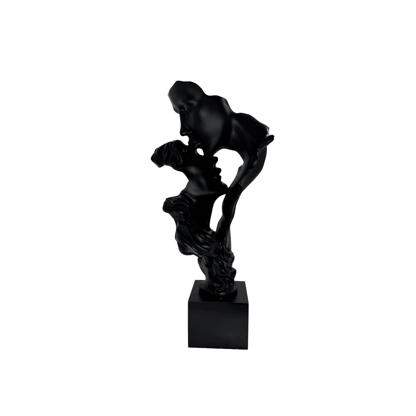 Abstract Kissing Couple Statue – Matte Black Romantic Lovers Sculpture