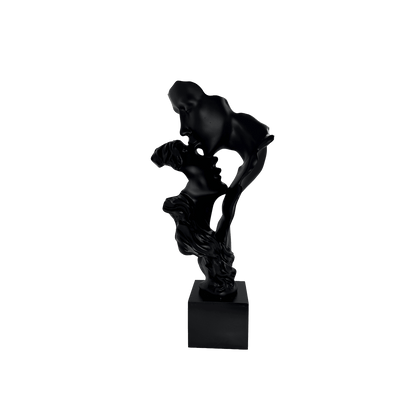 Abstract Kissing Couple Statue – Matte Black Romantic Lovers Sculpture
