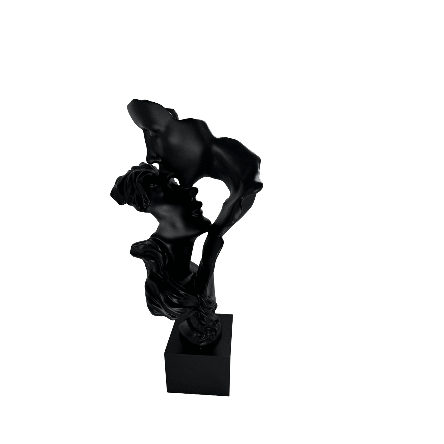 Abstract Kissing Couple Statue – Matte Black Romantic Lovers Sculpture