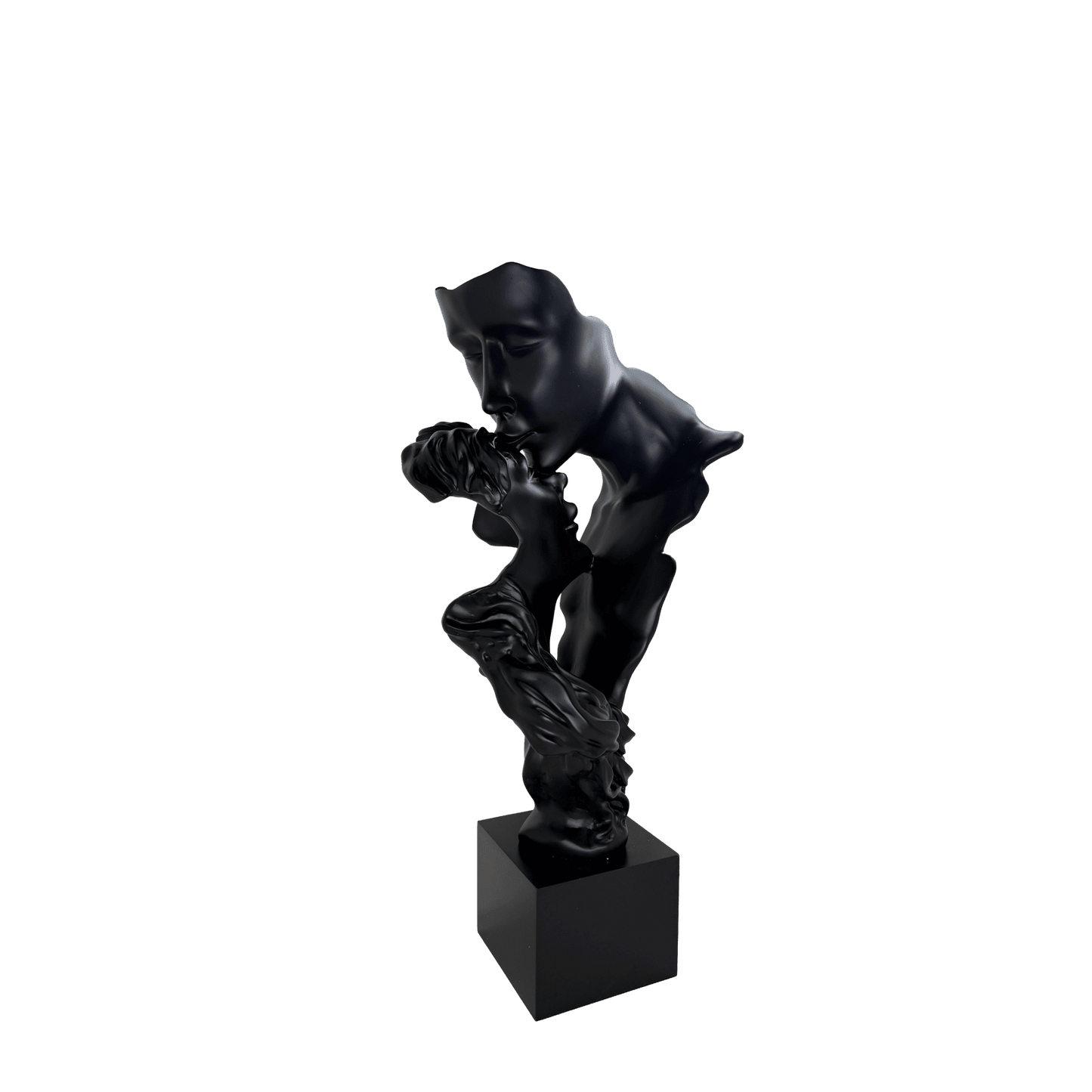 Abstract Kissing Couple Statue – Matte Black Romantic Lovers Sculpture