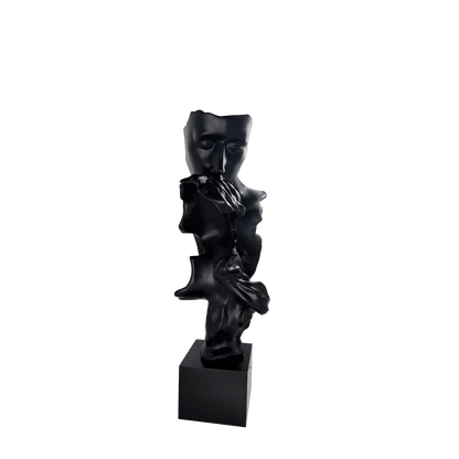 Abstract Kissing Couple Statue – Matte Black Romantic Lovers Sculpture