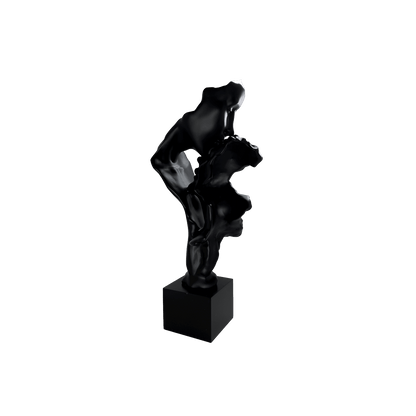 Abstract Kissing Couple Statue – Matte Black Romantic Lovers Sculpture