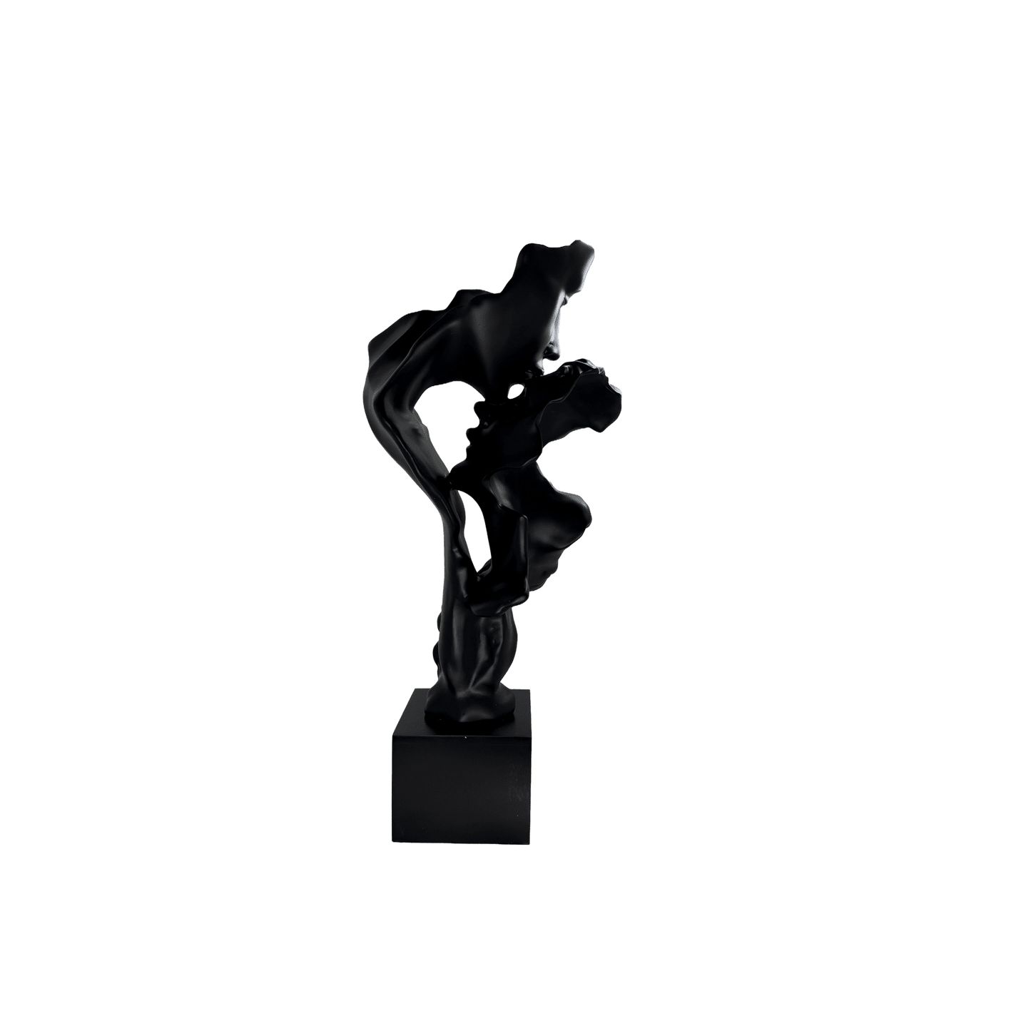 Abstract Kissing Couple Statue – Matte Black Romantic Lovers Sculpture