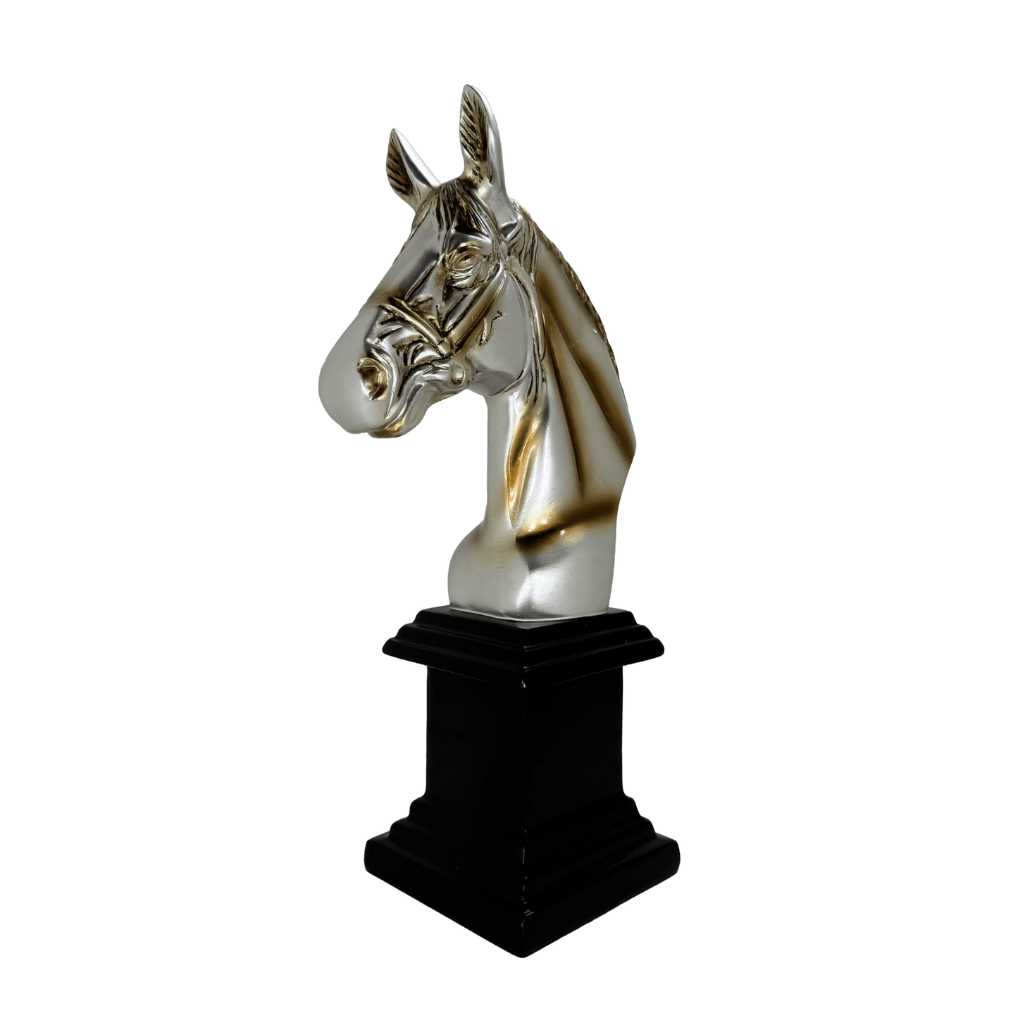Silver and Gold Horse Bust Statue – Luxury Equestrian Tabletop Décor