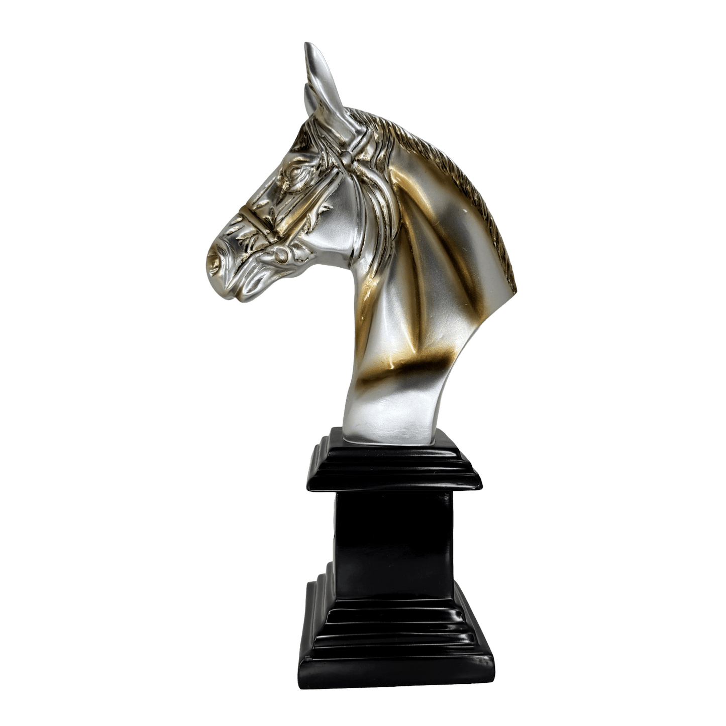 Silver and Gold Horse Bust Statue – Luxury Equestrian Tabletop Décor