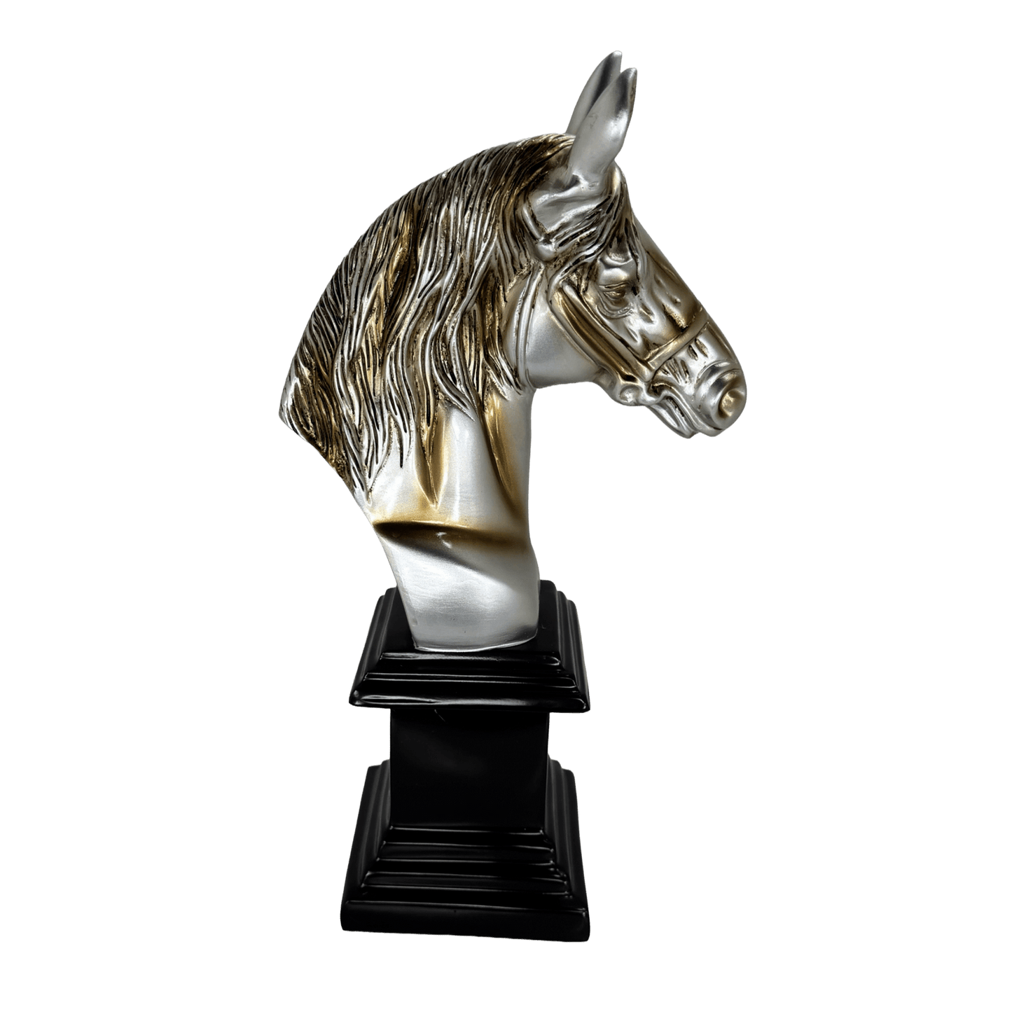 Silver and Gold Horse Bust Statue – Luxury Equestrian Tabletop Décor