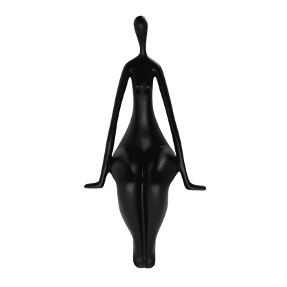Modern Abstract Sitting Woman Matte Black Statue