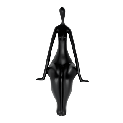 Modern Abstract Sitting Woman Matte Black Statue
