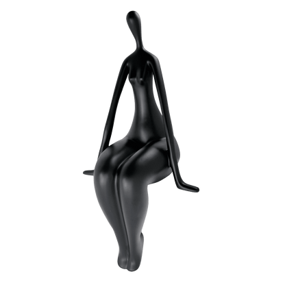 Modern Abstract Sitting Woman Matte Black Statue
