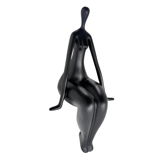 Modern Abstract Sitting Woman Matte Black Statue