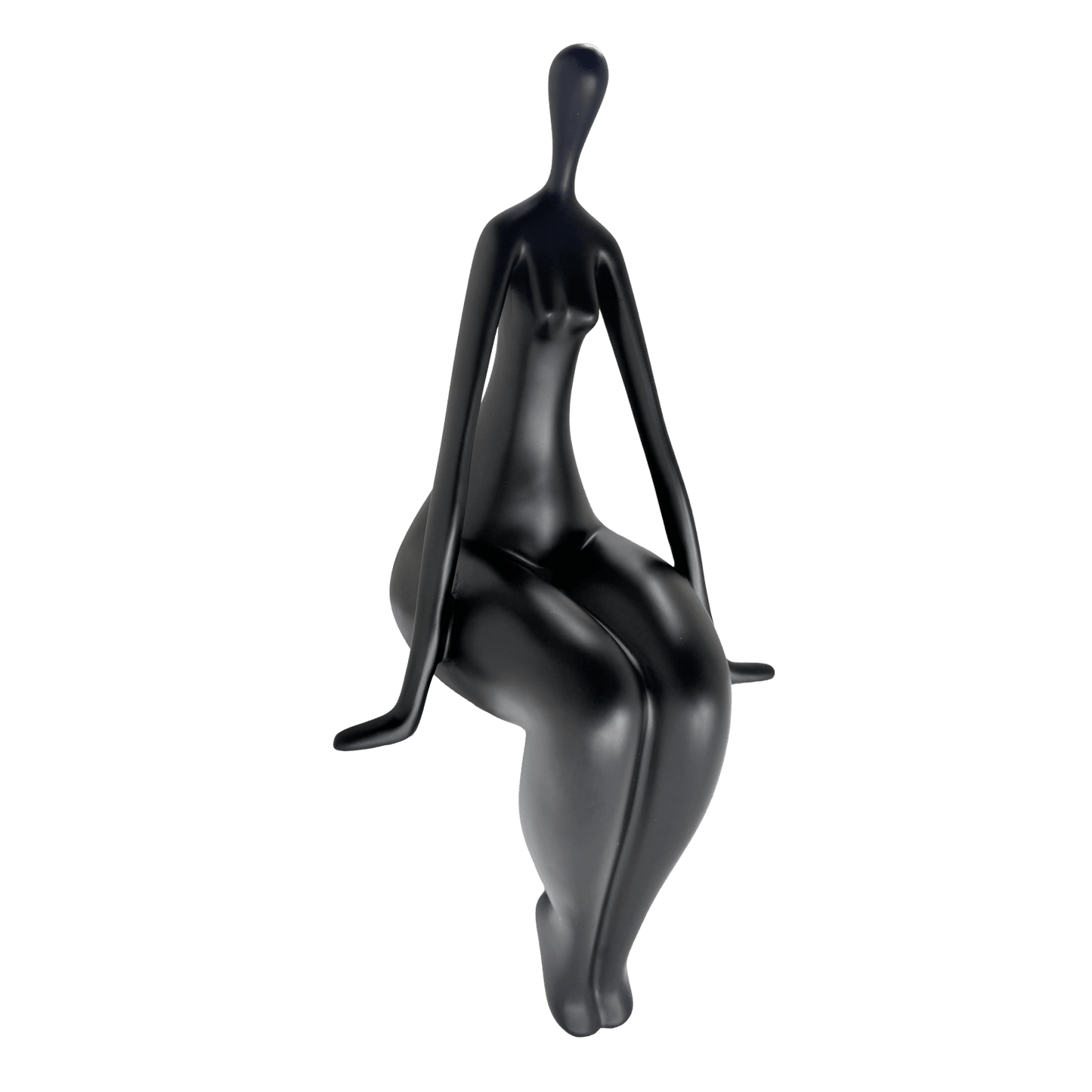 Modern Abstract Sitting Woman Matte Black Statue