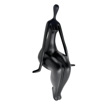 Modern Abstract Sitting Woman Matte Black Statue