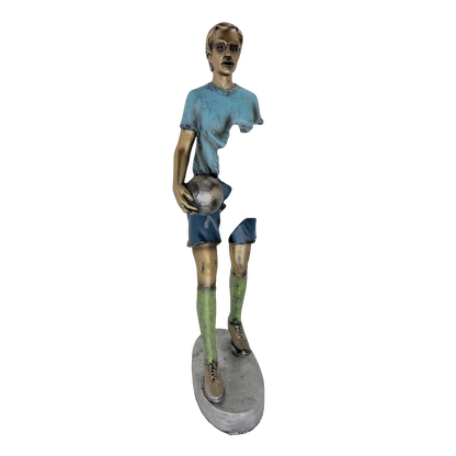 Modern Abstract Fragmented Soccer Player 15-Inch Tabletop Figurine – Contemporary Resin Sports Statue for Home and Office Décor