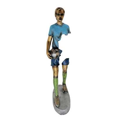Modern Abstract Fragmented Soccer Player 15-Inch Tabletop Figurine – Contemporary Resin Sports Statue for Home and Office Décor