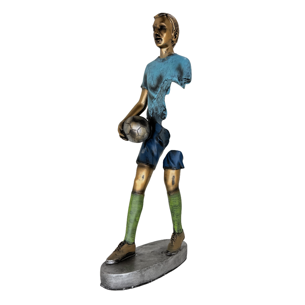 Modern Abstract Fragmented Soccer Player 15-Inch Tabletop Figurine – Contemporary Resin Sports Statue for Home and Office Décor