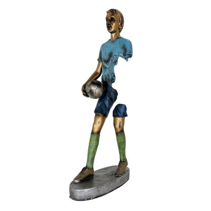 Modern Abstract Fragmented Soccer Player 15-Inch Tabletop Figurine – Contemporary Resin Sports Statue for Home and Office Décor