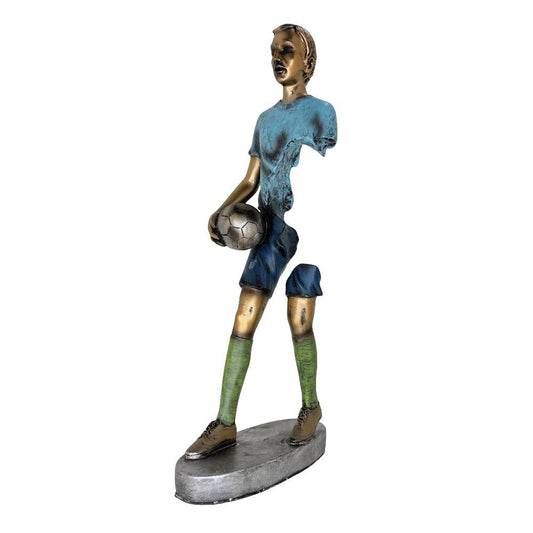 Modern Abstract Fragmented Soccer Player 15-Inch Tabletop Figurine – Contemporary Resin Sports Statue for Home and Office Décor
