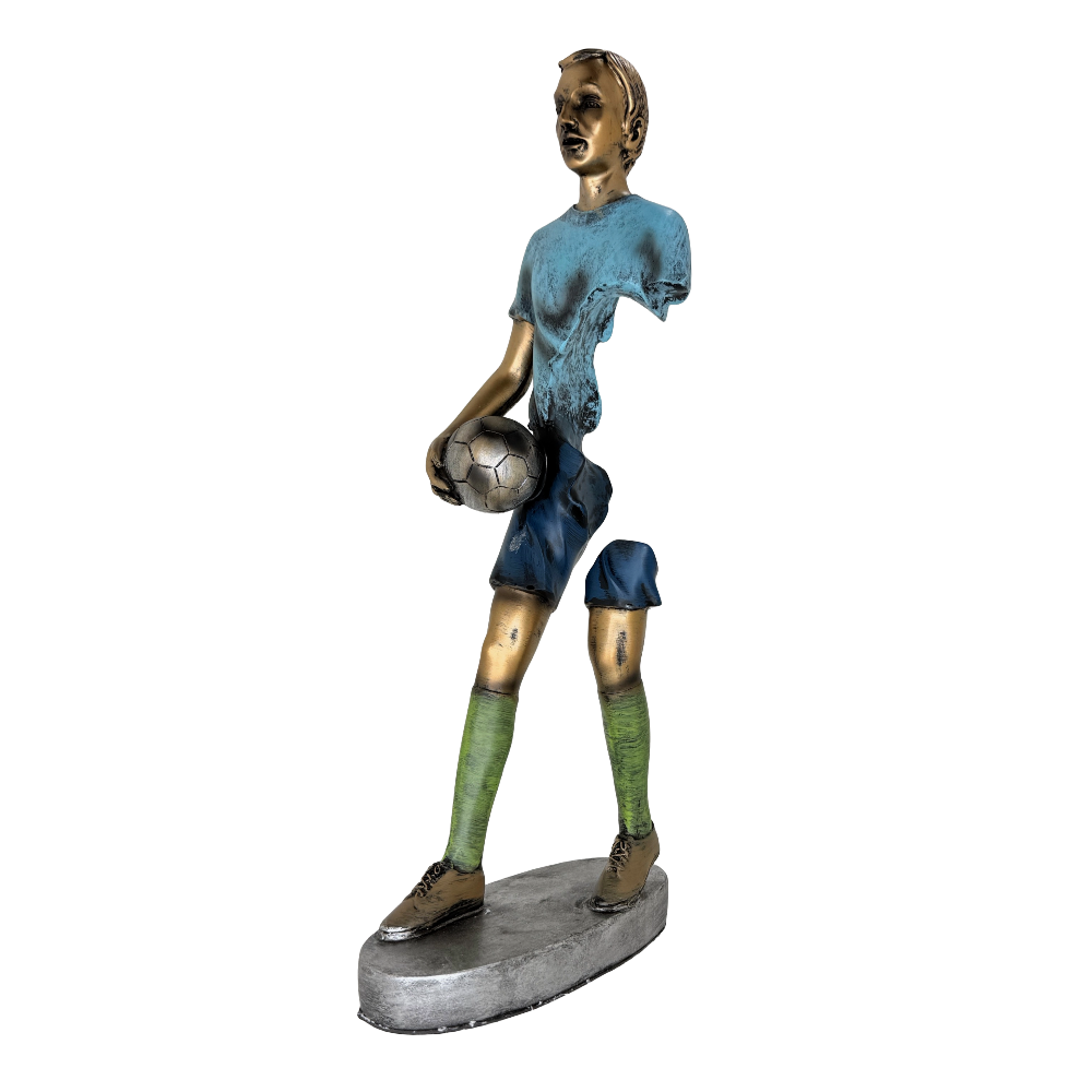 Modern Abstract Fragmented Soccer Player 15-Inch Tabletop Figurine – Contemporary Resin Sports Statue for Home and Office Décor