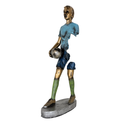Modern Abstract Fragmented Soccer Player 15-Inch Tabletop Figurine – Contemporary Resin Sports Statue for Home and Office Décor