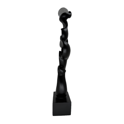 Modern Matte Black Abstract Ribbon Tabletop Sculpture with Clear Glass Orb – Contemporary Minimalist Geometric Statue for Luxury Home and Office Decor