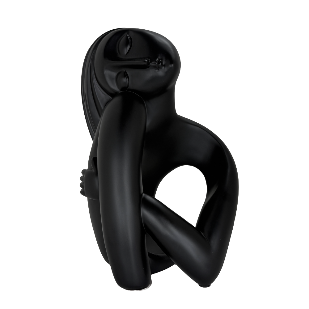 Modern Matte Black Abstract Reclining Figure Tabletop Wine Bottle Holder – Contemporary Resin Statue and Decorative Single Bottle Stand for Kitchen, Bar, and Dining Room Décor
