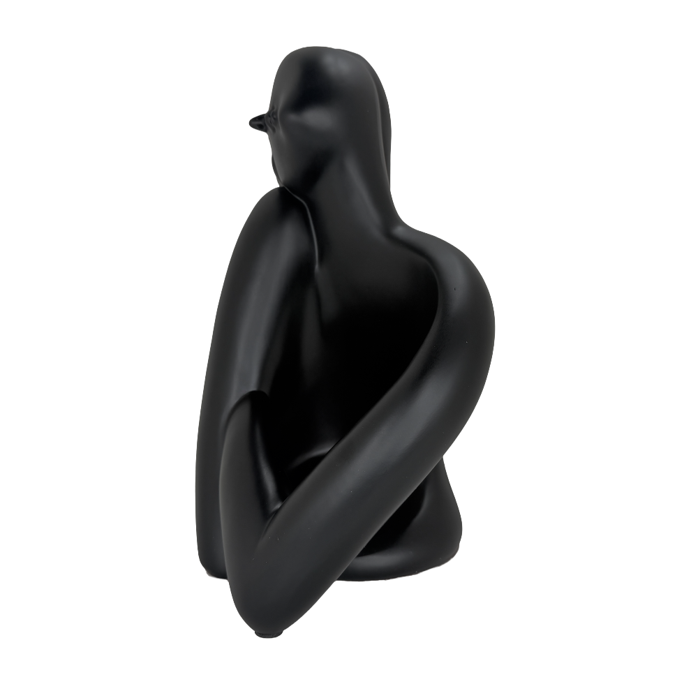Modern Matte Black Abstract Reclining Figure Tabletop Wine Bottle Holder – Contemporary Resin Statue and Decorative Single Bottle Stand for Kitchen, Bar, and Dining Room Décor