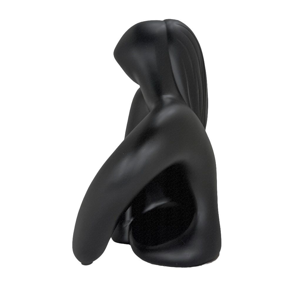 Modern Matte Black Abstract Reclining Figure Tabletop Wine Bottle Holder – Contemporary Resin Statue and Decorative Single Bottle Stand for Kitchen, Bar, and Dining Room Décor
