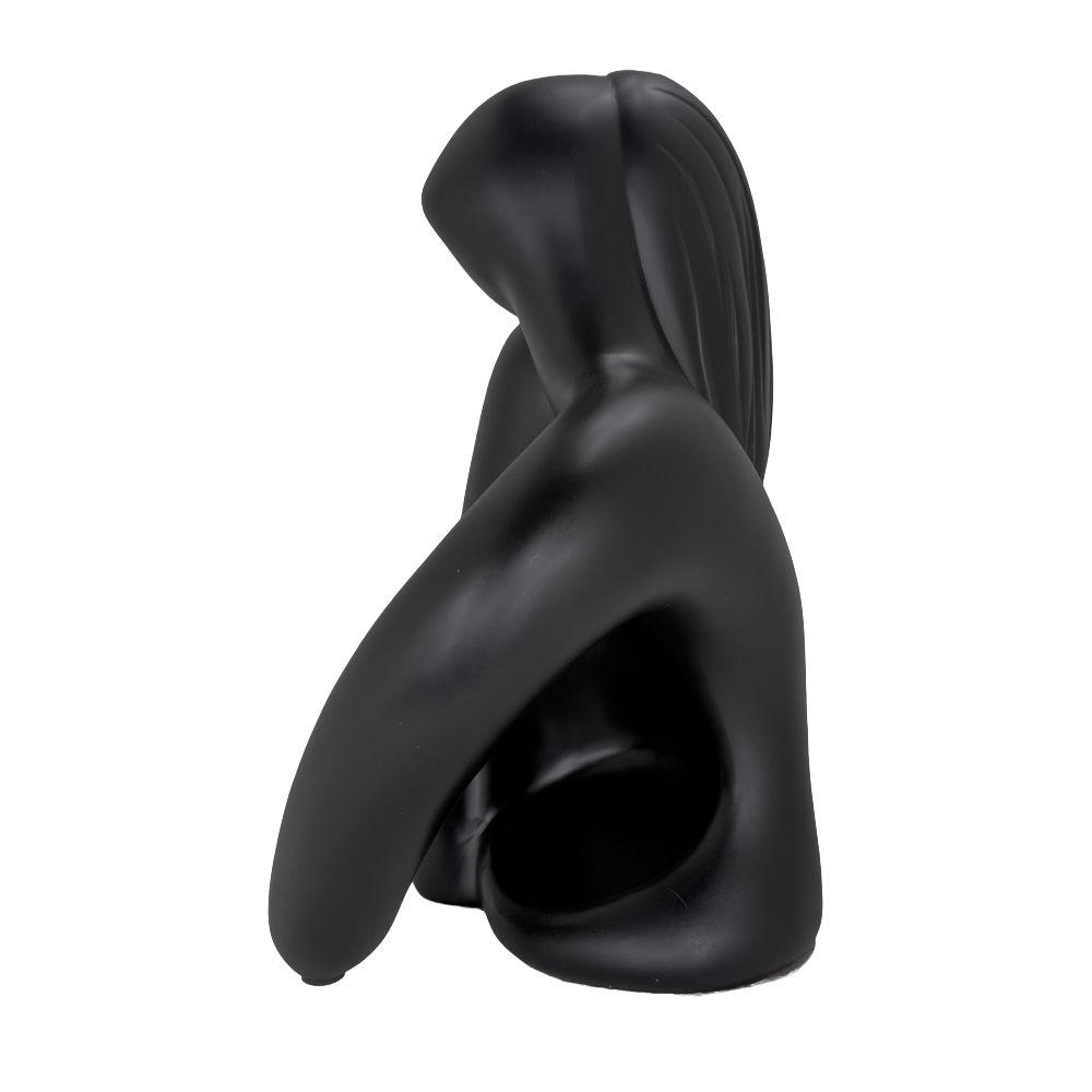 Modern Matte Black Abstract Reclining Figure Tabletop Wine Bottle Holder – Contemporary Resin Statue and Decorative Single Bottle Stand for Kitchen, Bar, and Dining Room Décor