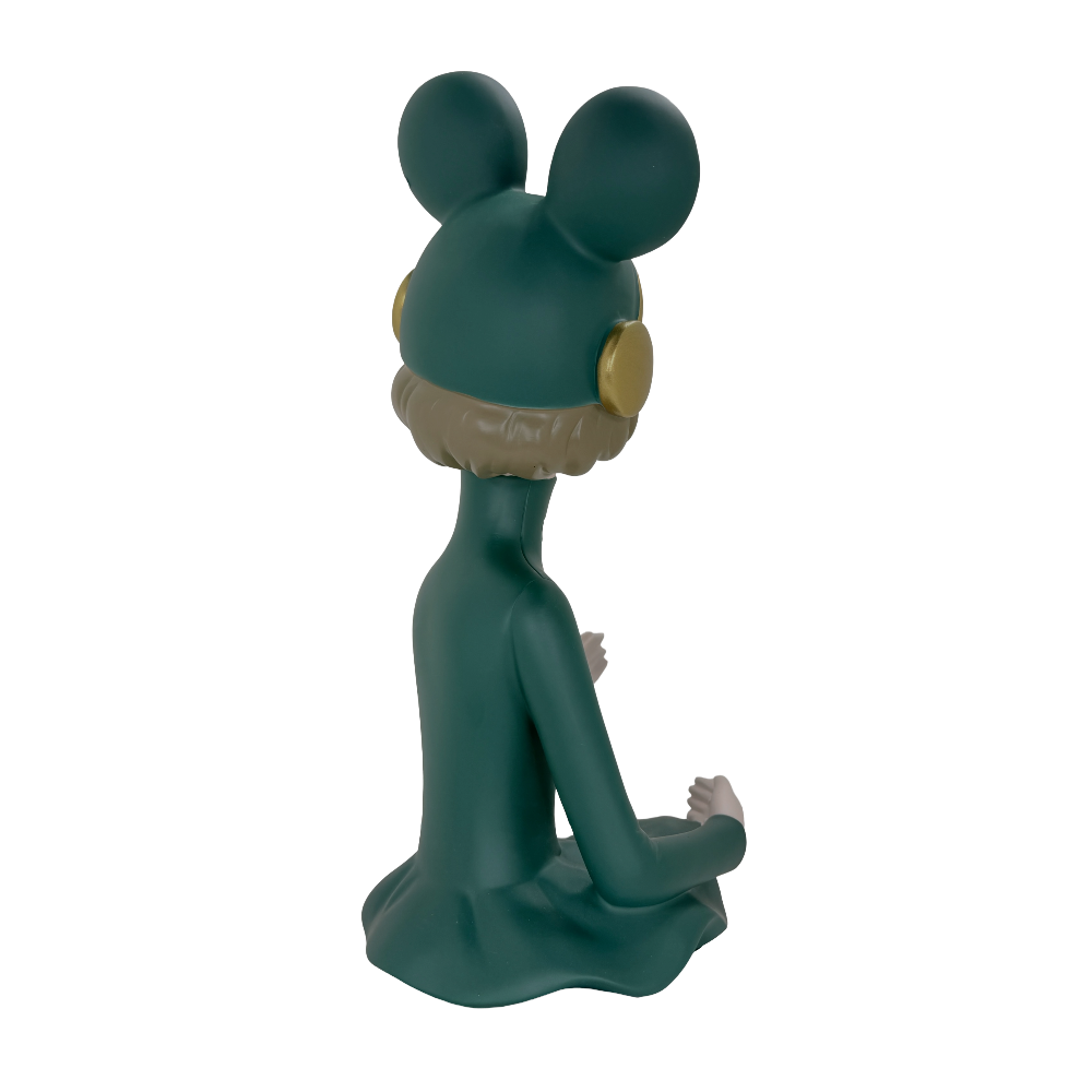 Whimsical Cartoon Girl with Headphones Tabletop Wine Bottle Holder – Decorative Resin Character Statue and Single Bottle Wine Display Cradle for Home Bar and Kitchen