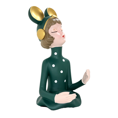 Whimsical Cartoon Girl with Headphones Tabletop Wine Bottle Holder – Decorative Resin Character Statue and Single Bottle Wine Display Cradle for Home Bar and Kitchen
