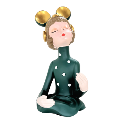 Whimsical Cartoon Girl with Headphones Tabletop Wine Bottle Holder – Decorative Resin Character Statue and Single Bottle Wine Display Cradle for Home Bar and Kitchen