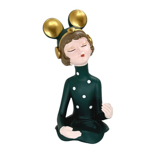 Whimsical Cartoon Girl with Headphones Tabletop Wine Bottle Holder – Decorative Resin Character Statue and Single Bottle Wine Display Cradle for Home Bar and Kitchen